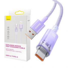 Baseus Explorer USB-A to USB-C Cable 100W (CATS010505) - здрав кабел с въжена оплетка и бързо зареждане за устройства с USB-C порт (100 см) (лилав)