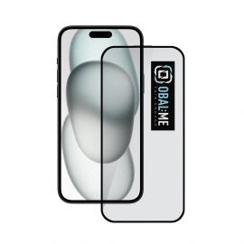 OBALME Tempered Glass Screen Protector 5D - обхващащо и ръбовете стъклено защитно покритие за дисплея на iPhone 15 (черен-прозрачен)