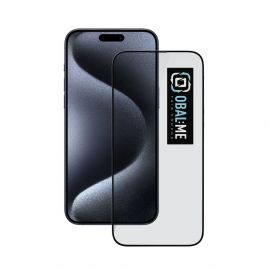 OBALME Tempered Glass Screen Protector 5D - обхващащо и ръбовете стъклено защитно покритие за дисплея на iPhone 15 Pro (черен-прозрачен)