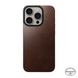 Nomad Magnetic Horween Leather Back - магнитен кожен (естествена кожа) гръб с MagSafe за iPhone 15 Pro (кафяв)