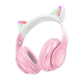 Hoco Cat Ear Kids Wireless Over-Ear Headphones - безжични блутут слушалки, подходящи за деца (розов)
