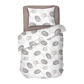 Dilios Единичен спален комплект в бял цвят на сиви камъни - ДЗЕН 2, Семпъл и красив десен, Висококачествена материя