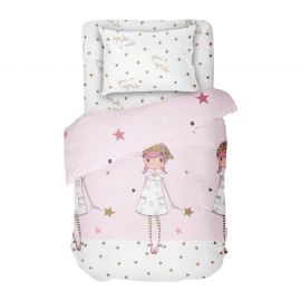 Dilios Детско спално бельо за единично легло - Желание, Десен за момичета в розово и бяло на звездички, 100% памук