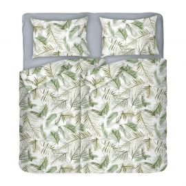 Dilios Модерно Спално Бельо в бяло на палмови листа Тропикана, двоен размер с два спални плика, 100% памук ранфорс