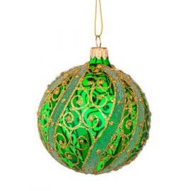 Стъклена зелена топка със златна декорация RM02404S