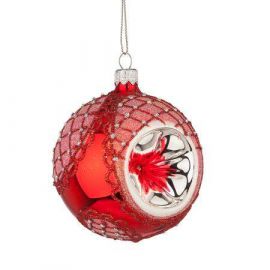 Стъклена червена топка със сребърна декорация RM03002S
