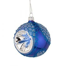 Стъклена синя топка със сребърна декорация RM03003S