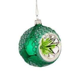 Стъклена зелена топка със сребърна декорация RM03004S