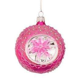 Стъклена розова топка със сребърна декорация RM03005S