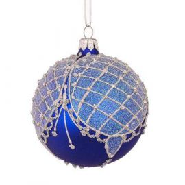 Коледна синя топка със сребърна декорация RM03403S