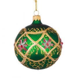 Стъклена зелена топка със златни украшения RM03804S