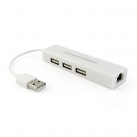 USB хъб DLFI, USB 2.0 + Мрежов адаптер, 3 Порта, Бял - 12052