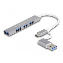 USB хъб Delock, USB-C / USB-A - 3 x USB-A 2.0 + 1 x USB-A 5 Gbps