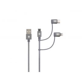 Кабел Skross 3 в 1, USB-A - USB-C/ Lightning/ Micro USB , Метална оплетка, 0.3 м