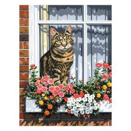 Royal&Langnickel Рисуване по номера с акрилни бои върху платно - 23х30 - Котка на прозорец PCS11