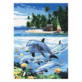 Royal&Langnickel Рисуване по номера с акрилни бои върху платно - 23х30 - Делфини PCS13