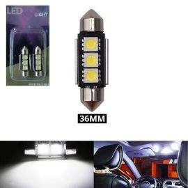 Комплект от 2 броя LED Лед Диодни Крушки 3 SMD 5050 36мм 12V Бяла Светлина Canbus Error Free Bez Грешки в блистер  KRU652