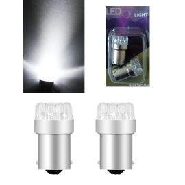 Комплект от 2 броя LED Лед Крушки за Mигач Стоп Габарит Халоген 9 LED 1156 BA15S 12V Бяла Светлина в Блистер  KRU662