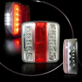 Един брой универсален LED ЛЕД Диоден стоп задна светлина с 4 функции за ремарке камион караванa платформа и др.12V с крушки 106 x 197 мм. Е-Мark Е4