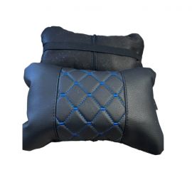Комплект от 2 броя универсални възглавници авто възглавничка за врат за по-добър комфорт при дълъг път с автомобил черно със син шев  POD032