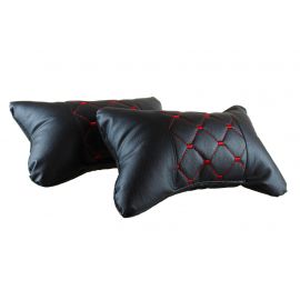 Комплект от 2 броя универсални възглавници авто възглавничка за врат за по-добър комфорт при дълъг път с автомобил черно с червен шев  POD033