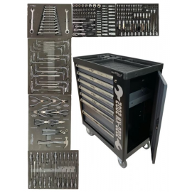 Количка професионален шкаф за инструменти със седем 7 чекмеджета и 256 инструмента  IN0203