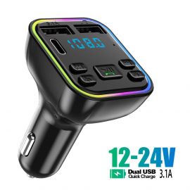 12-24V Автомобилен bluetooth 5.0 FM трансмитер безжичен хендсфри MP3 модулатор плейър аудио приемник PD Type-C Dual USB 3.1A бързо зареждане  RAZ152