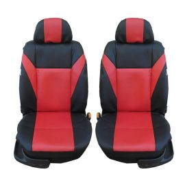 1+1 Комплект универсални калъфи / тапицерия за предни седалки на автомобил / бус / джип - еко кожа - червено с черно  TAP359