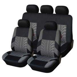 Нова универсална текстилна авто тапицерия, калъфи за автомобилни седалки, пълен комплект, 9 части в сиво-черно  TAP350