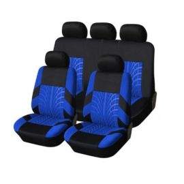 Нова универсална текстилна авто тапицерия, калъфи за автомобилни седалки, пълен комплект, 9 части в синьо-черно