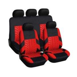 Нова универсална текстилна авто тапицерия, калъфи за автомобилни седалки, пълен комплект, 9 части в червено-черно  TAP353