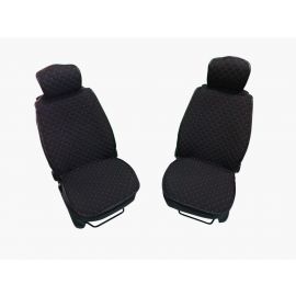 1+1 комплект плътни текстилени калъфи / тапицерия за седалки - черни с червен конец  TAP649