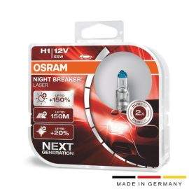 Комплект от 2 броя халогенни крушки Osram H1, Х1, Night Breaker Laser Next Gen +150%, 55W, 12V, P14.5S  64150NL