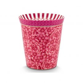 Pip Studio чаша с чиния Royal Stripes Flower тъмно розово 51.002.425