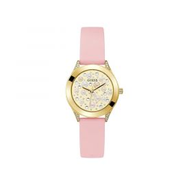 GUESS Gold Tone Case Pink Silicone Watch GW0381L2