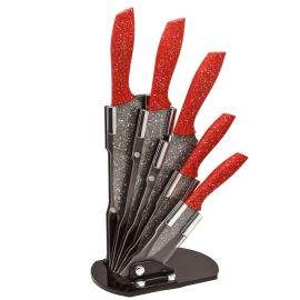 Комплект ножове с поставка ZEPHYR Red Passion ZP 1633 ES5AS, 6 части, Мраморно покритие, Червен