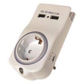 EUROLAMP SA Адаптор с нощна светлина, 2 USB и стойка за телефон 10192