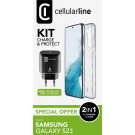 Cellular line Пакет за Samsung Galaxy S23- Калъф + Зарядно 220V UBS-C 25W 10574