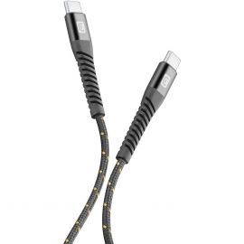 Cellular line Усилен кабел Tetra force USB-C към USB-C, дължина 120 см., черен цвят, ултра гъвкав и издръжлив 11912