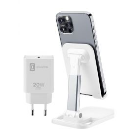 Cellular line Комплект за iPhone - зарядно USB-C порт, 20W/220V + стойка за телефон 12019