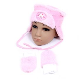 Комплект шапка и ръкавици Lady Bear в розово от 0 до 6 месеца