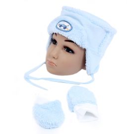 Комплект шапка и ръкавици Baby в синьо от 3 до 6 месеца