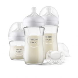 Philips AVENT Подаръчен комплект за бебе Natural Response SCD878/11 с 3 стъклени шишета и залъгалка 0м+