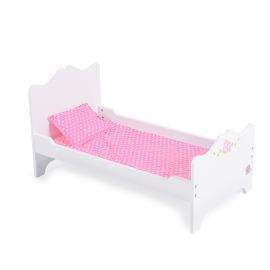 Moni Toys Дървена мебел за кукла - легло бяло B019