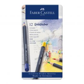 Faber-Castell Цветни моливи Goldfaber, 12 цвята, в метална кутия