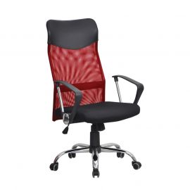 Директорски стол Monti HB, дамаска, екокожа и меш, черна седалка, червена облегалка