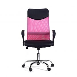 Директорски стол Monti HB, дамаска, екокожа и меш, черна седалка, розова облегалка