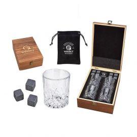 Уиски комплект - 4 чаши и базалтови охладители, в дървена кутия - Whisky Gift Sets