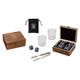 Уиски комплект - 2 чаши и базалтови охладители, в дървена кутия - Whisky Gift Sets