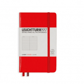 Тефтер А6 Leuchtturm1917 Notebook Pocket Red, твърда корица, Редове